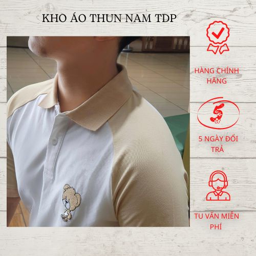 Áo thun polo man nam phối cổ chất cá sấu cotton 4 chiều họa tiết thêu