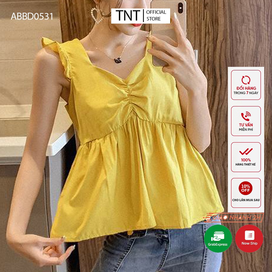Áo kiểu nữ đẹp tay ngắn GOROGI - Áo sơ mi nữ kiểu babydoll kiểu hai dây rúm ngực