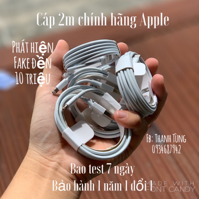 Cáp zin 2m chính hãng Apple (BH 12 tháng 1 đổi 1)