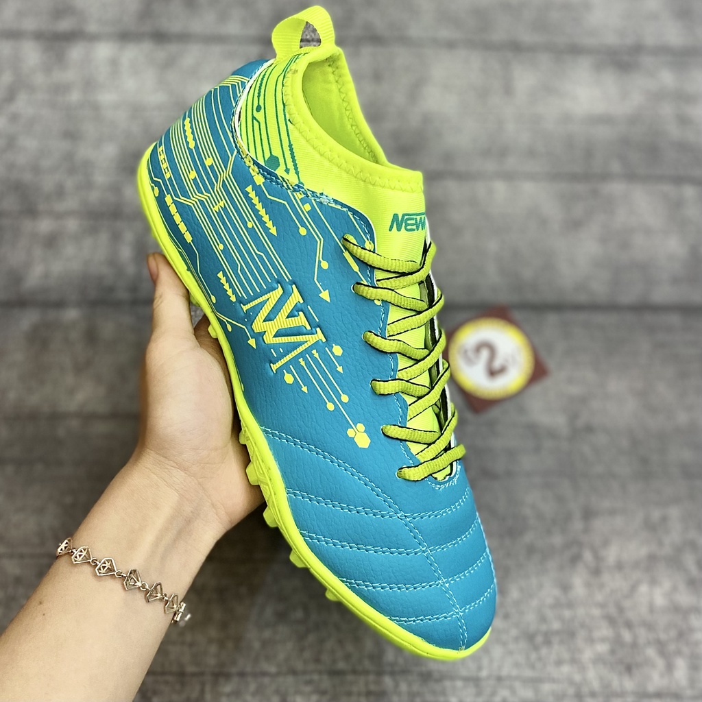 Giày đá banh nam Newmos Warrior Xanh Lam cổ chun, giày đá bóng thể thao cỏ nhân tạo nhẹ mềm - 2EVSHOP