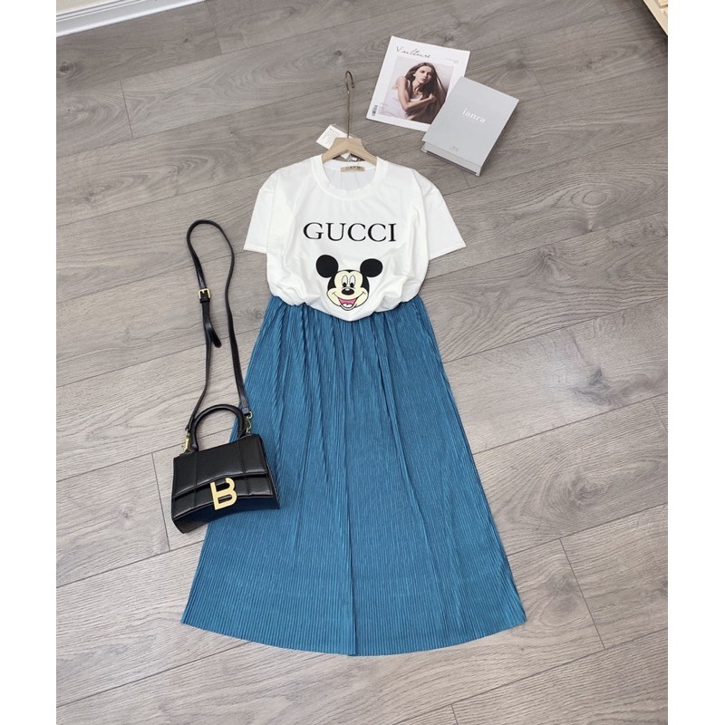 [Rẻ Vô Đich] Sét áo trắng micky mix cvay ly xanh hot giã man ạ Áo chất cotton tàu l1 cực đanh đẹp mát