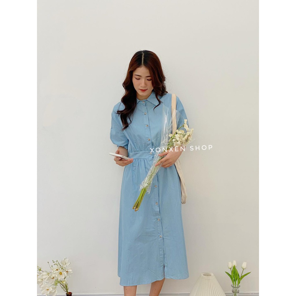 Váy jean dáng dài, lưng chun Xonxen shop chất vải lên form cực xinh, free size mã 5511