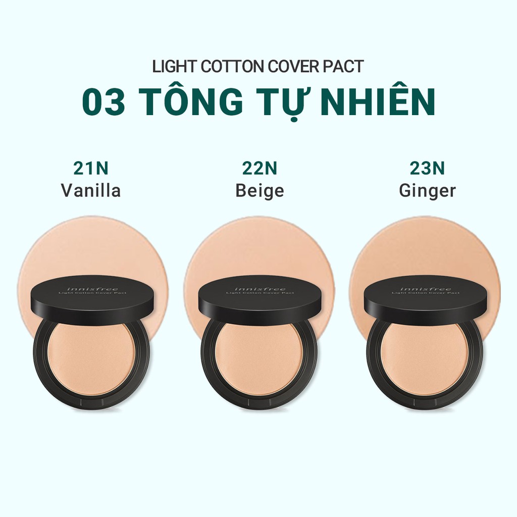 [Mã COSIF05 giảm 10% đơn 400K] Phấn nén trang điểm mỏng nhẹ innisfree Light Cotton Cover Pact SPF30 PA+++ 12g