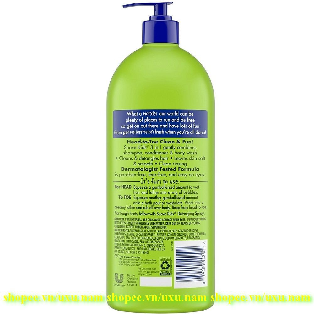 Dầu Tắm Gội Xả Tắm 1.18l Suave Kids hương dưa hấu 3 Trong 1 chính hãng | BigBuy360 - bigbuy360.vn