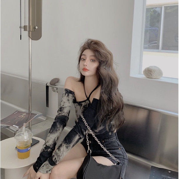 Áo thun COZOK tay dài trễ vai thiết kế dây đan chéo quyến rũ