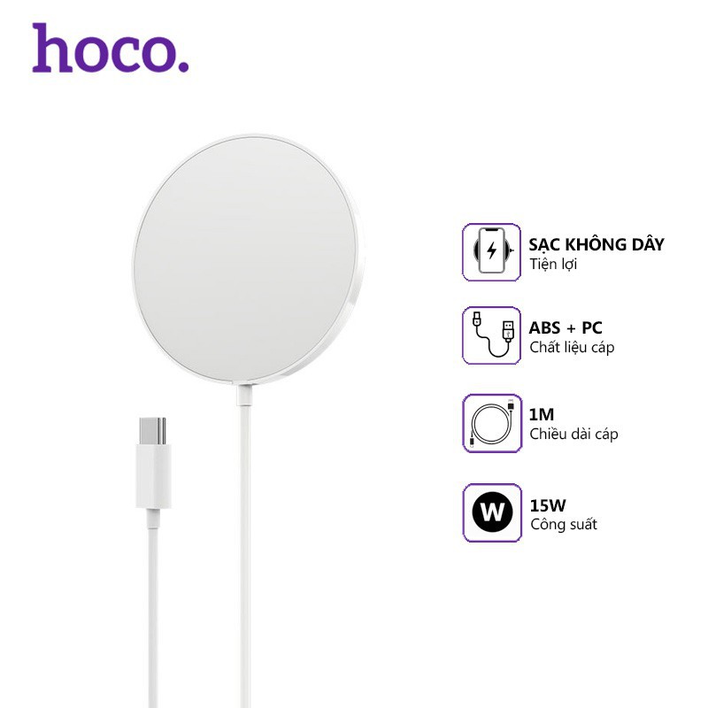 Sạc Không Dây MagSafe Từ Tính 15W Hoco CW28 Cho Iphone 11,12, 12pro, 12pro max - BẢO HÀNH CHÍNH HÃNG