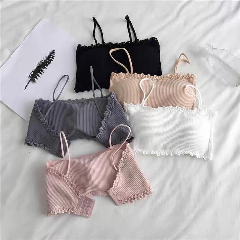 Áo bra 2 dây chất thun tăm móc cài chắc chắn siêu xinh, Áo hai dây đệm sẵn mỏng mát thoáng mát A227