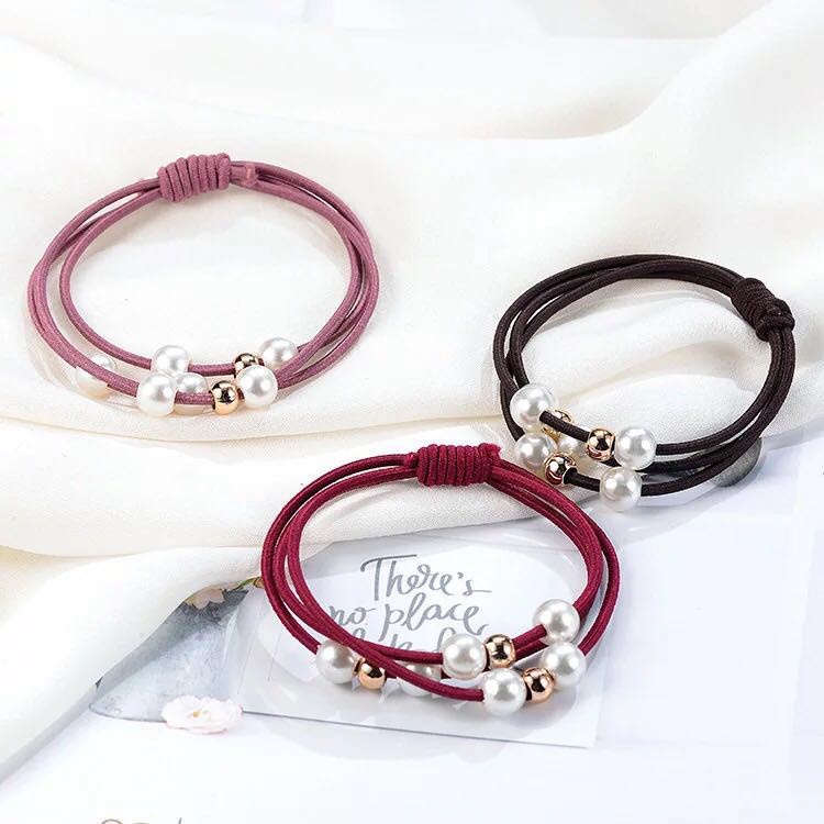 Dây buộc tóc nhiều lớp đính ngọc trai giả dễ thương xinh xắn