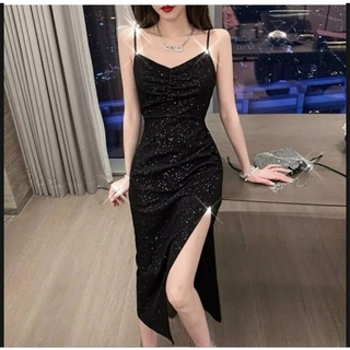 Đầm body 2 dây đen lấp lánh