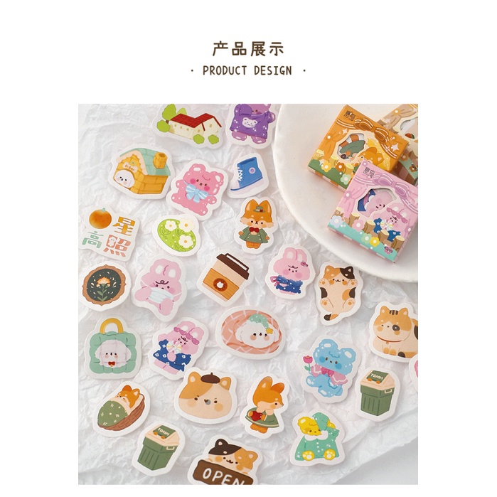 Set 45 miếng dán hình động vật đáng yêu trang trí sổ tay