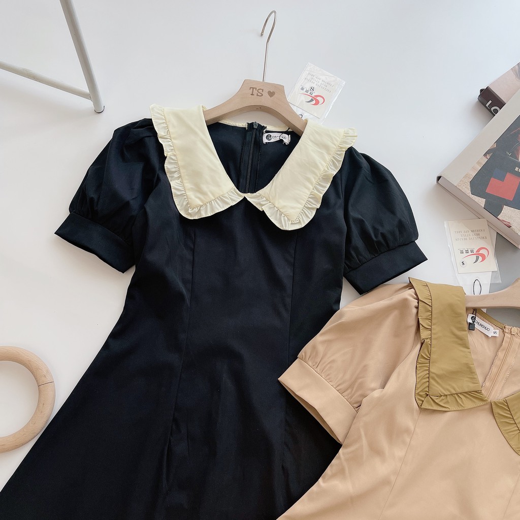 VÁY KAKI DÁNG A SIÊU GỌN MIX CỔ BÈO TIỂU THƯ DK153 | BigBuy360 - bigbuy360.vn