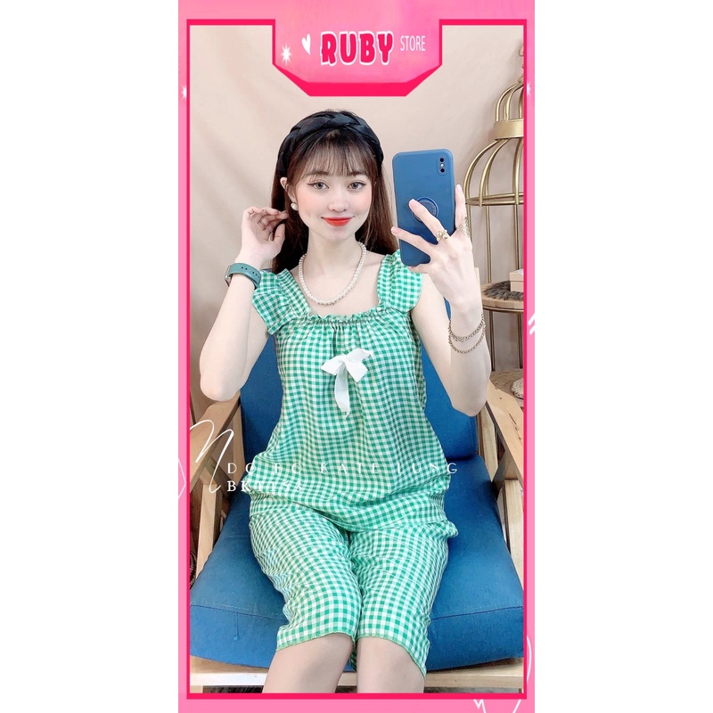 Đồ bộ nữ mặc nhà chất kate mềm mát phối họa tiết caro nhí dễ thương BKT153