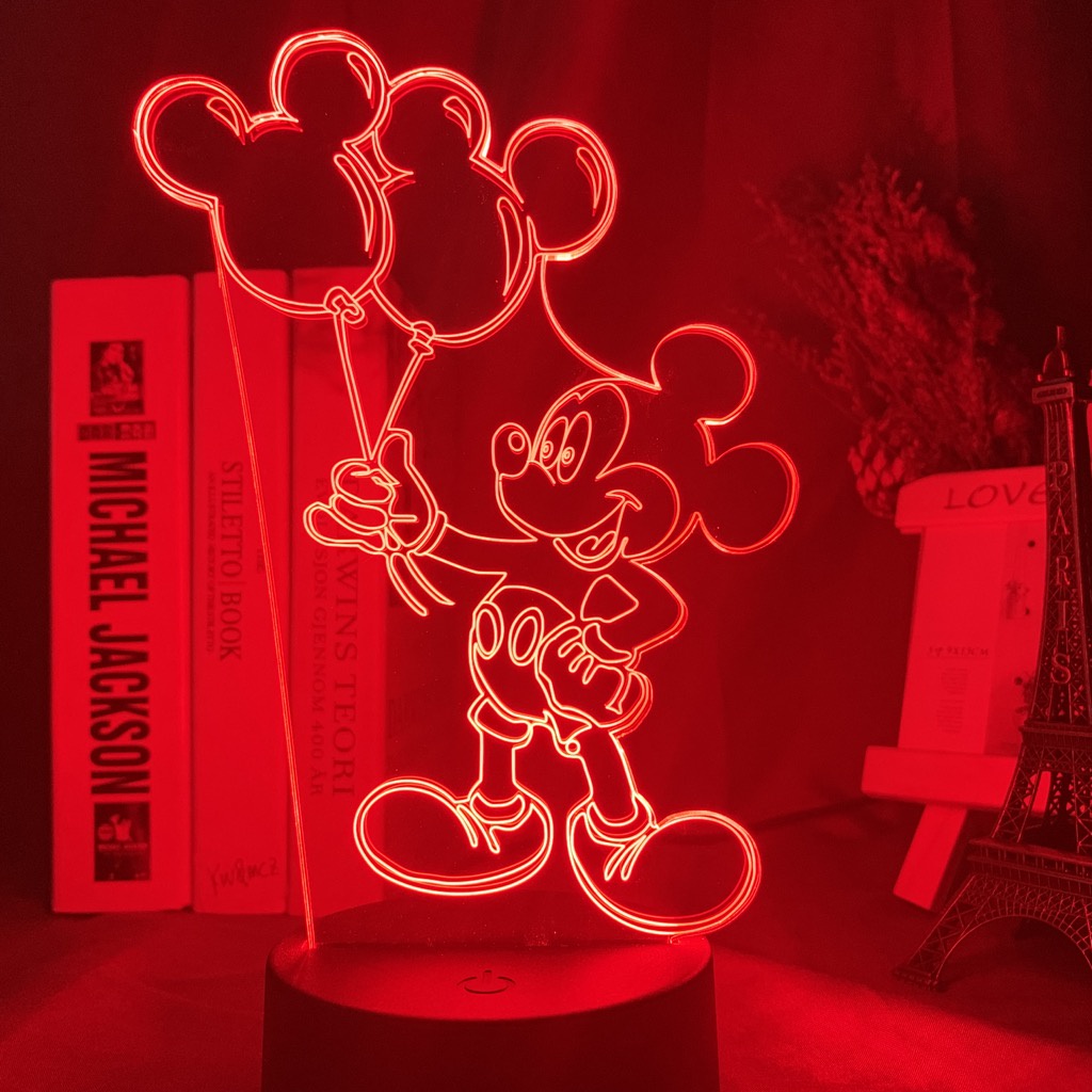 Đèn Ngủ Led 3d Hình Bóng Bay Chuột Mickey Trang Trí Phòng Ngủ Cho Bé