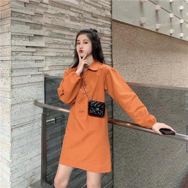 Pass Váy thu đông màu cam Quảng Châu, hàng có sẵn