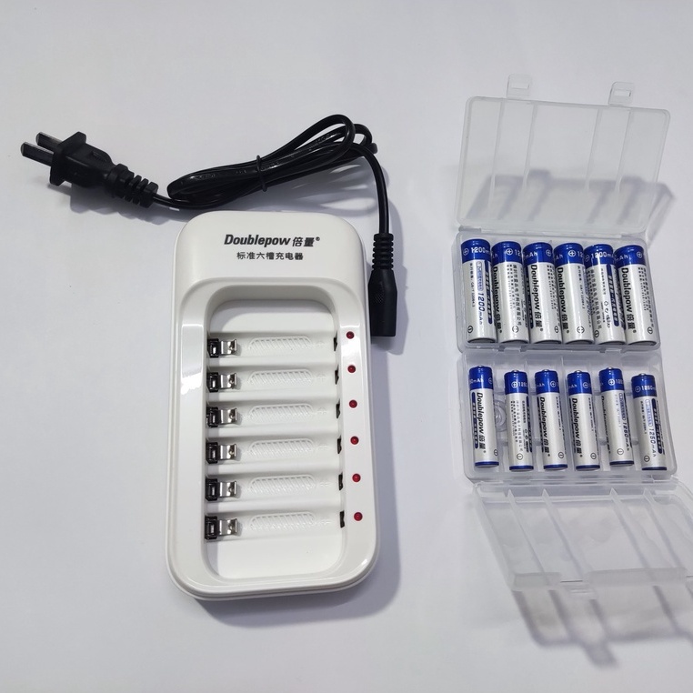 Combo Sạc S576 Khe Kèm 12 Viên Pin Sạc (6 Pin Sạc AA Doublepow 1200mAh  và 6 Pin AAA 1250 mha)