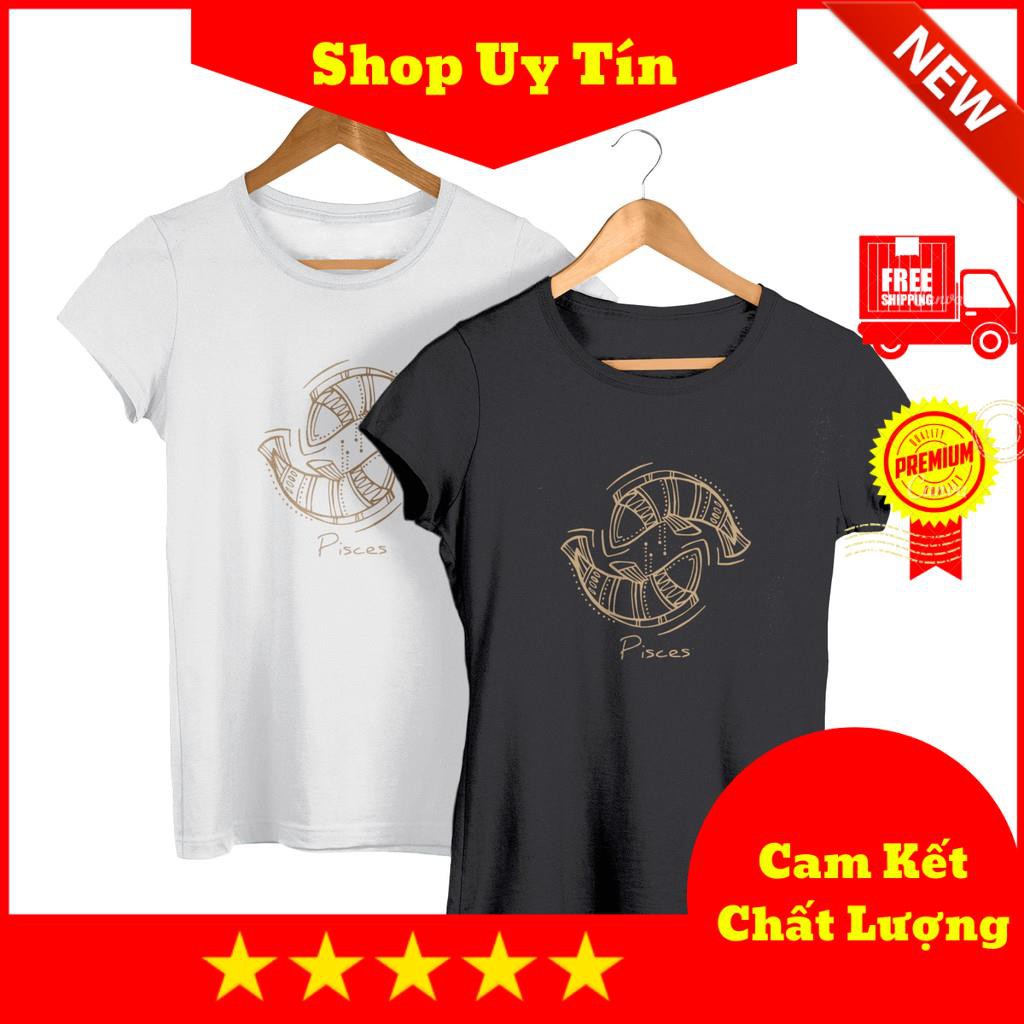 Tử Vi Pisces - Cung Song Ngư -  Áo Thun In UniSex Cao Cấp 12 Cung Hoàng Đạo T-shirt Siêu Đẹp - Trắng Đen Xám