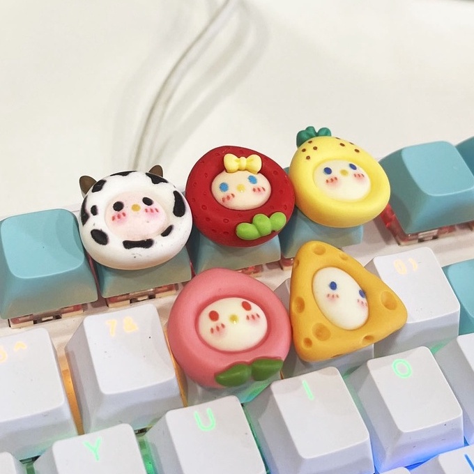 Keycap Cute Bé Bò, Bé Đào, Bé Cheese ,.. Bé Hoa Quả R4 PBT