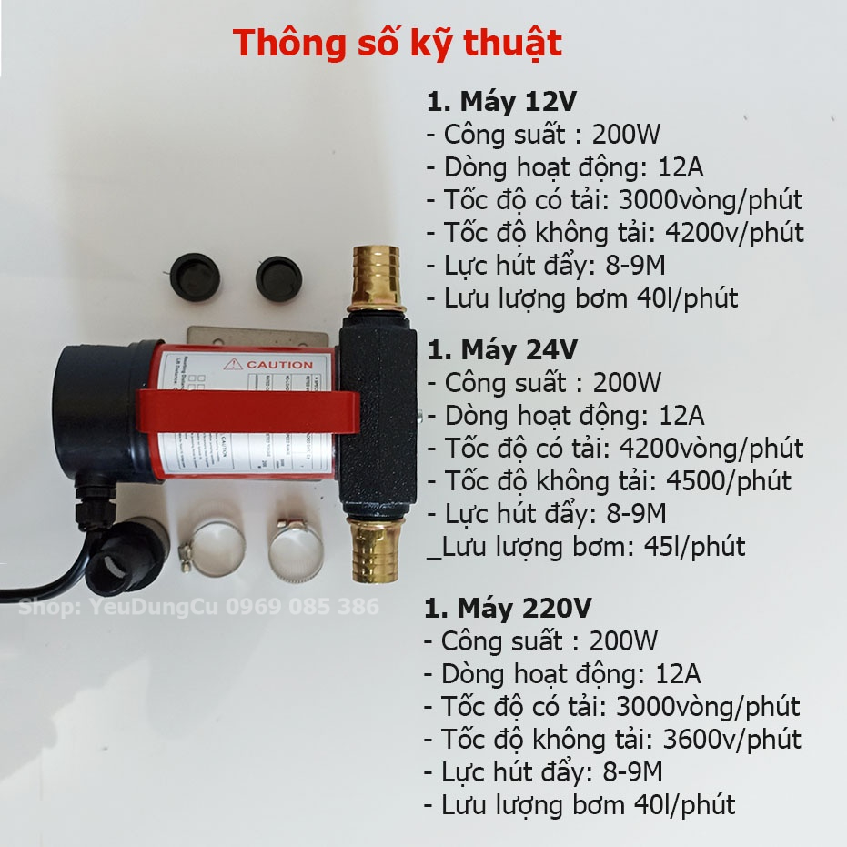 Máy bơm dầu nhớt diesel ORIENTAL 12V 24V 220V 200W bơm nhiên liệu công suất lớn