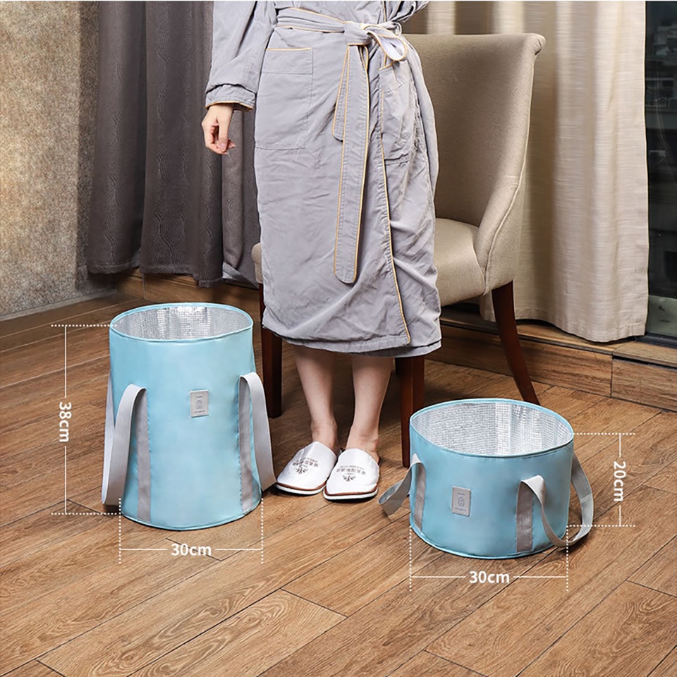 Bồn Ngâm Chân - Xô Vải Giữ Nhiệt Gấp Gọn Có Nắp Đậy, Đựng Nước Nóng Lạnh Ngâm Chân, Rửa Mặt, Giặt Đồ, Bảo Quản Thực Phẩm