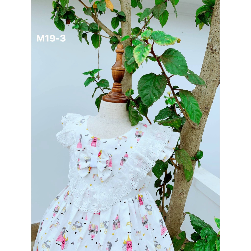 Đầm Bé Gái Họa Tiết Phối Ren Màu Trắng Size từ 8-30kg 💖 Váy Sofia Phối Ren Thêu Cao Cấp Cho Bé Gái
