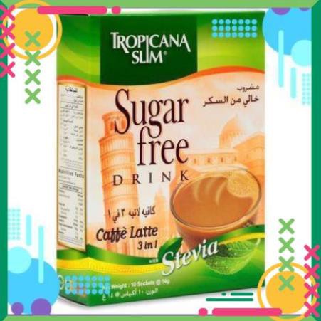 Cà phê ăn kiêng không đường chiết xuất từ lá cỏ ngọt Tropicana Slim Latte 140g (10 x 14g)