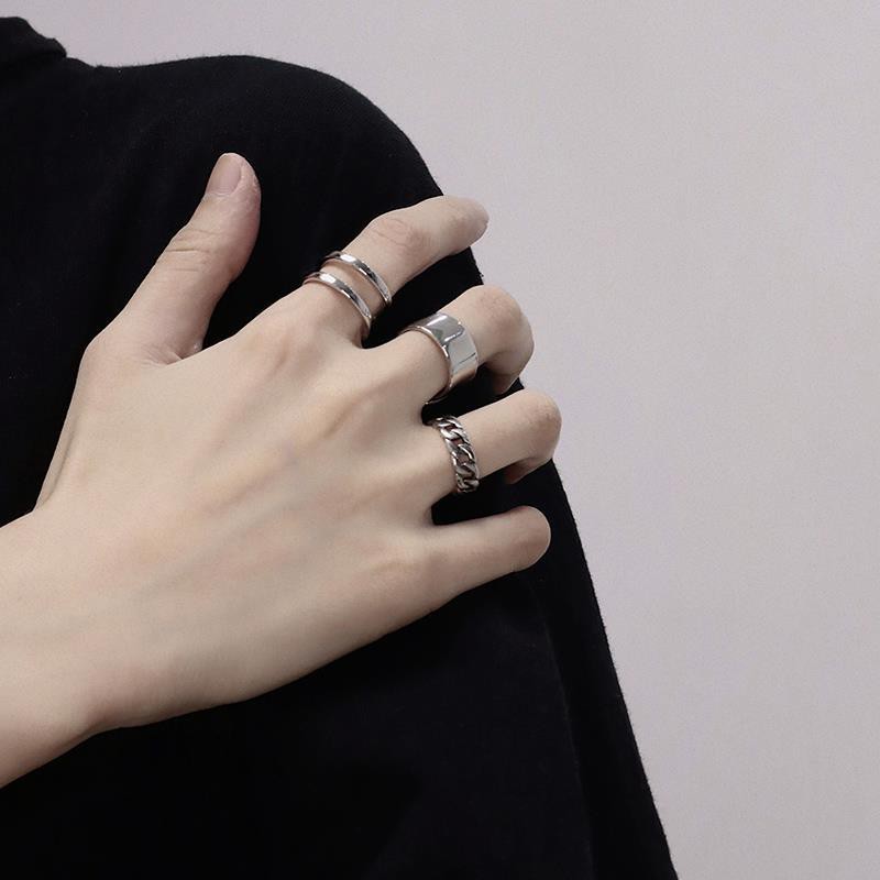 Set 3 Nhẫn Đeo Tay Kim Loại Phong Cách Hip Hop Cho Nữ