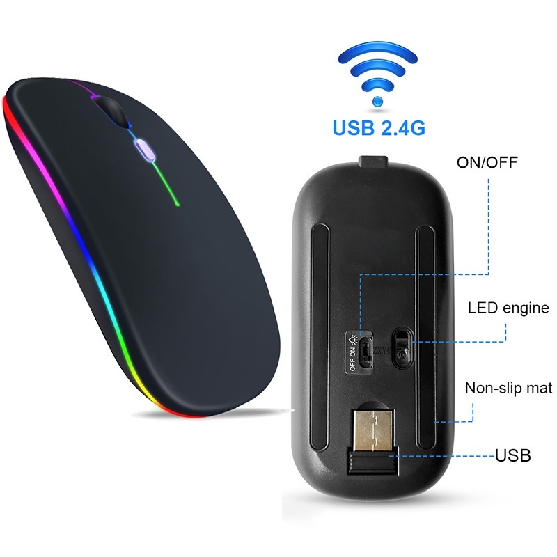 Chuột Không Dây Chơi Game Có Đèn LED RGB Cho Laptop PC