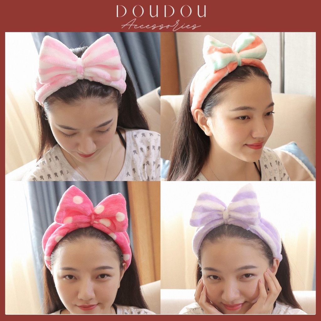 Băng đô rửa mặt DOUDOU Bờm tóc rửa mặt trang điểm cài tóc Hàn Quốc chất vải bông mềm mịn FD001