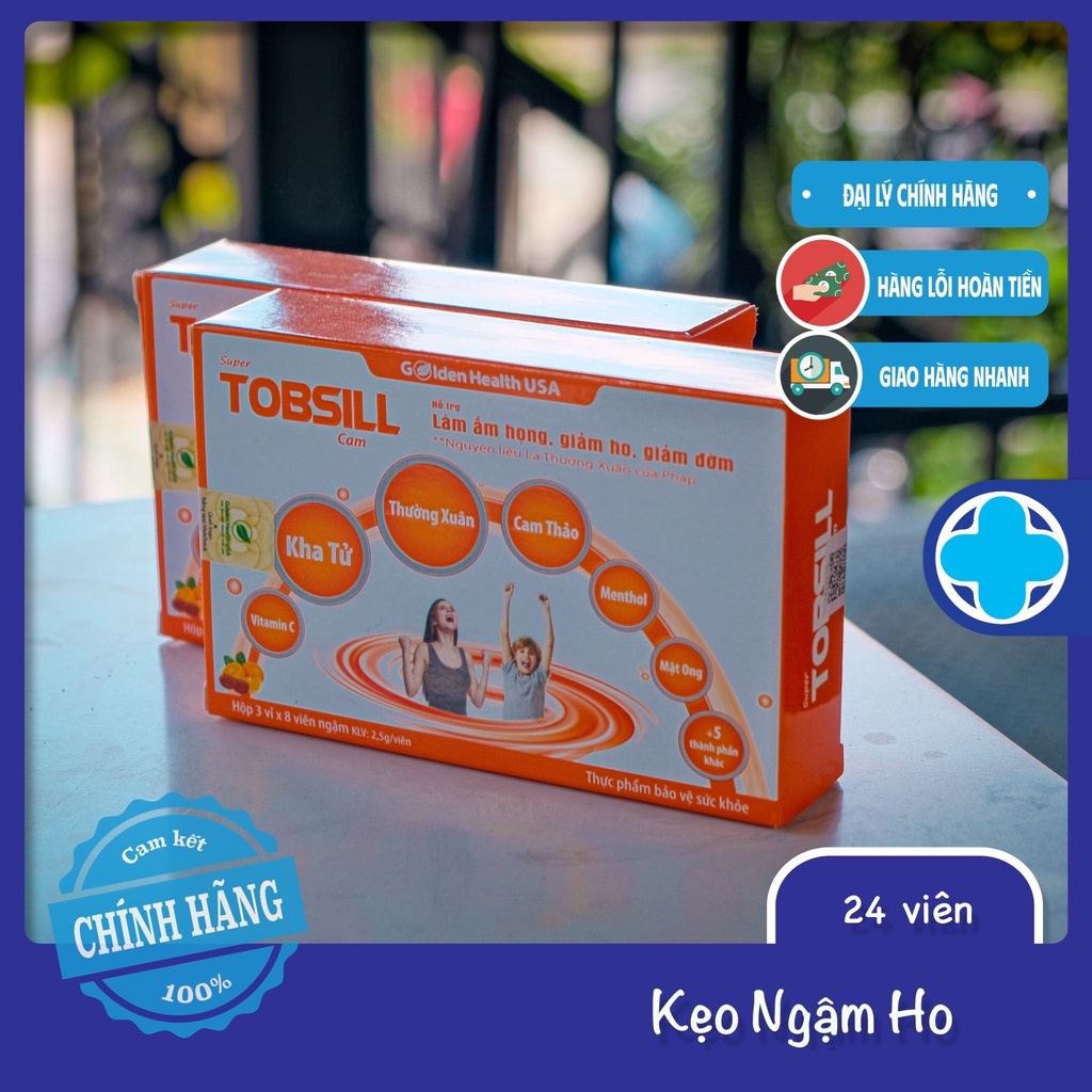 Keọ ngậm ho lá thường xuân Pháp Tobsill bạc hà, hỗ trợ giảm ho, giảm rát họng.