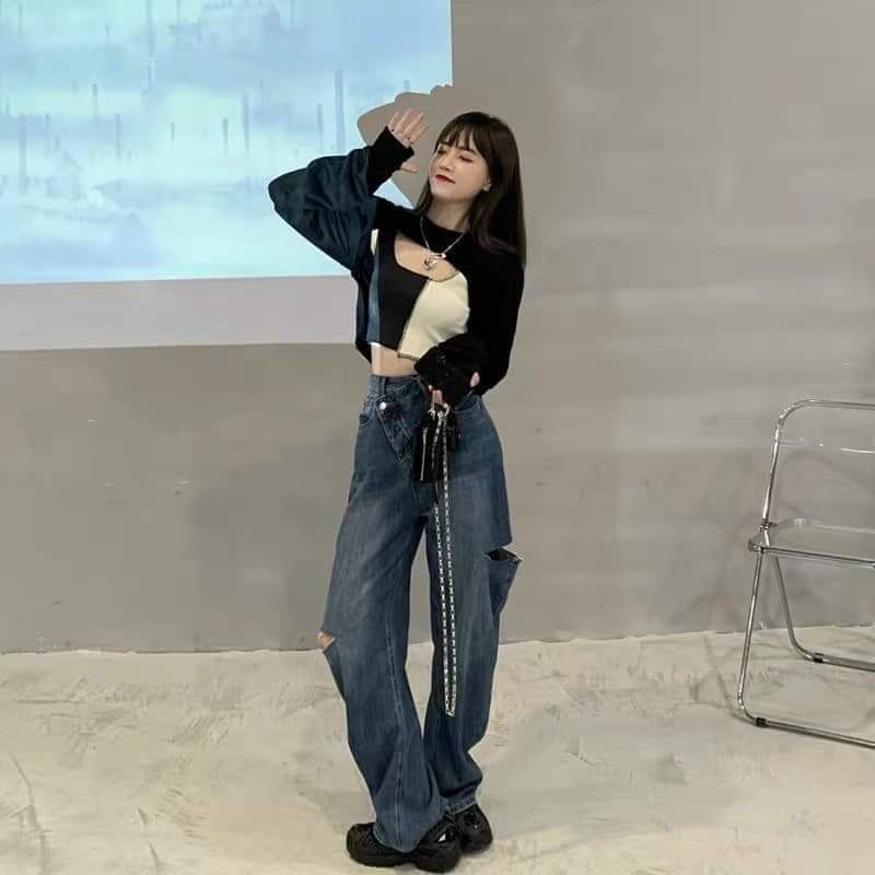 Bộ Áo Croptop Chạy Viền Barbie Áo Yếm Nữ  Set Áo Crt Nữ Dài Tay Kèm Áo Trong 2 Mầu đen trắng style cá tinh