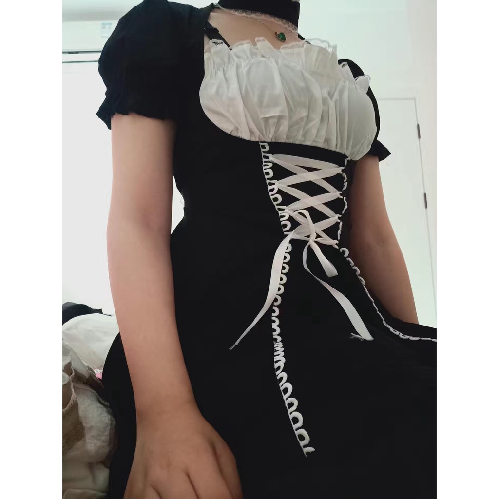 ♥️Đầm,Váy Loli Đen Thắt Nơ NgựcFzsize dưới 57kg chụp ảnh, sống ảo, prom