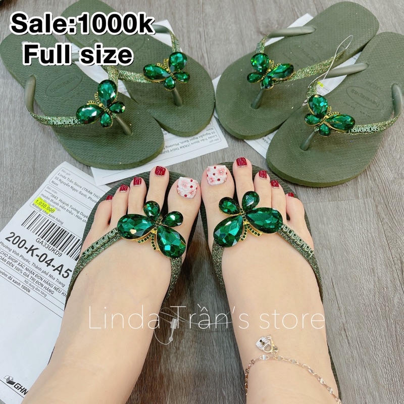 dép HVN kim tuyến xanh rêu mix charm