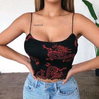 Áo croptop cổ chữ u in hình rồng
