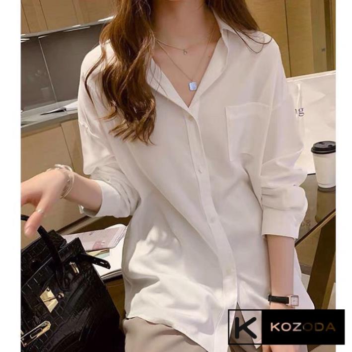 Áo sơ mi nữ form rộng tay dài 1 túi kiểu hàn, áo sơ mi nữ trắng basic điệu đà MB | BigBuy360 - bigbuy360.vn