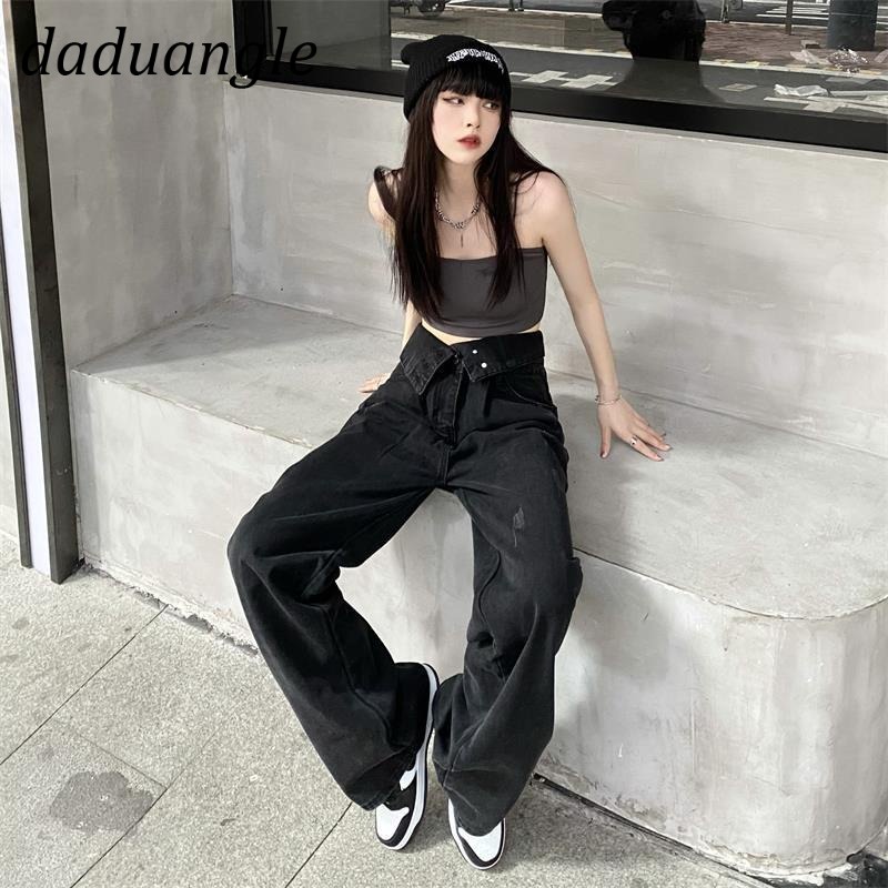 DaDuAngle💕 New Korean Version of Black High-waisted Wide-leg Jeans Loose Straight-leg Mopping Pants Ins Street Hot Pants