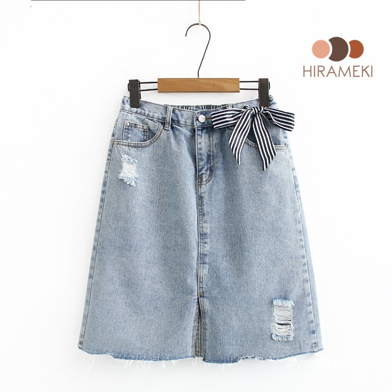 [BIGSIZE] CHÂN VÁY JEAN CHỮ A CỘT NƠ 60-88KG - CV69 | BigBuy360 - bigbuy360.vn