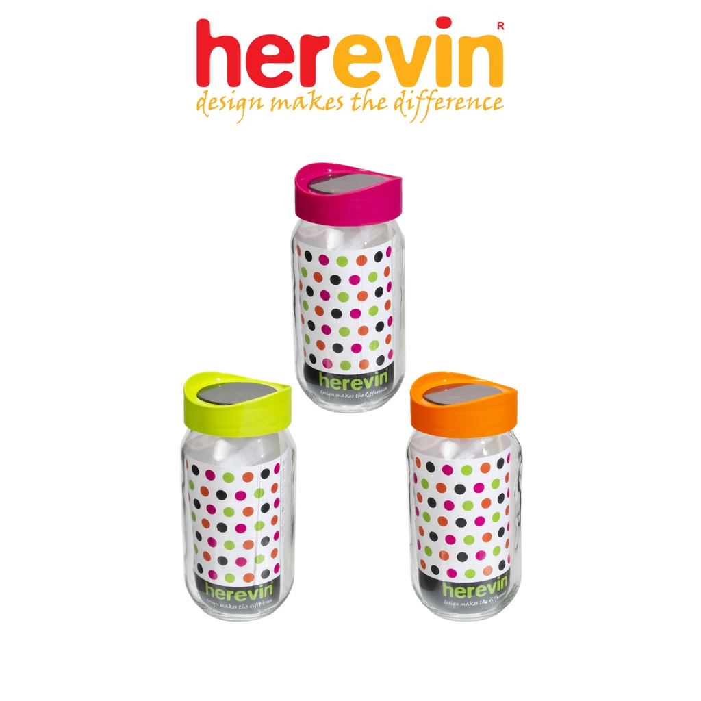 Bộ 3 Hũ Thuỷ Tinh Herevin Tròn Trơn Nắp Transparent 1L - HEHU149377-560 [GIAO MÀU NGẪU NHIÊN]