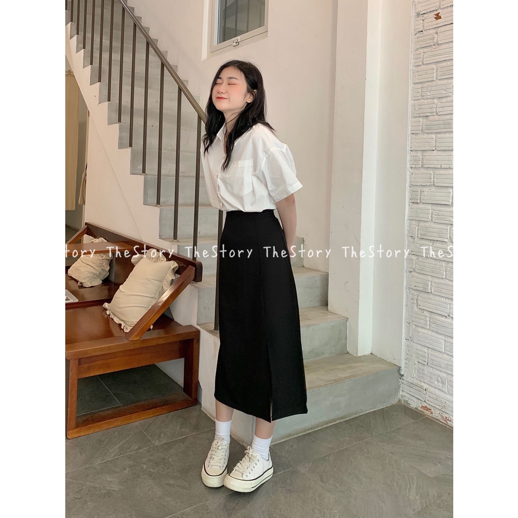 Áo sơ mi nữ tay ngắn oversize, sau lưng gài nút  A2152
