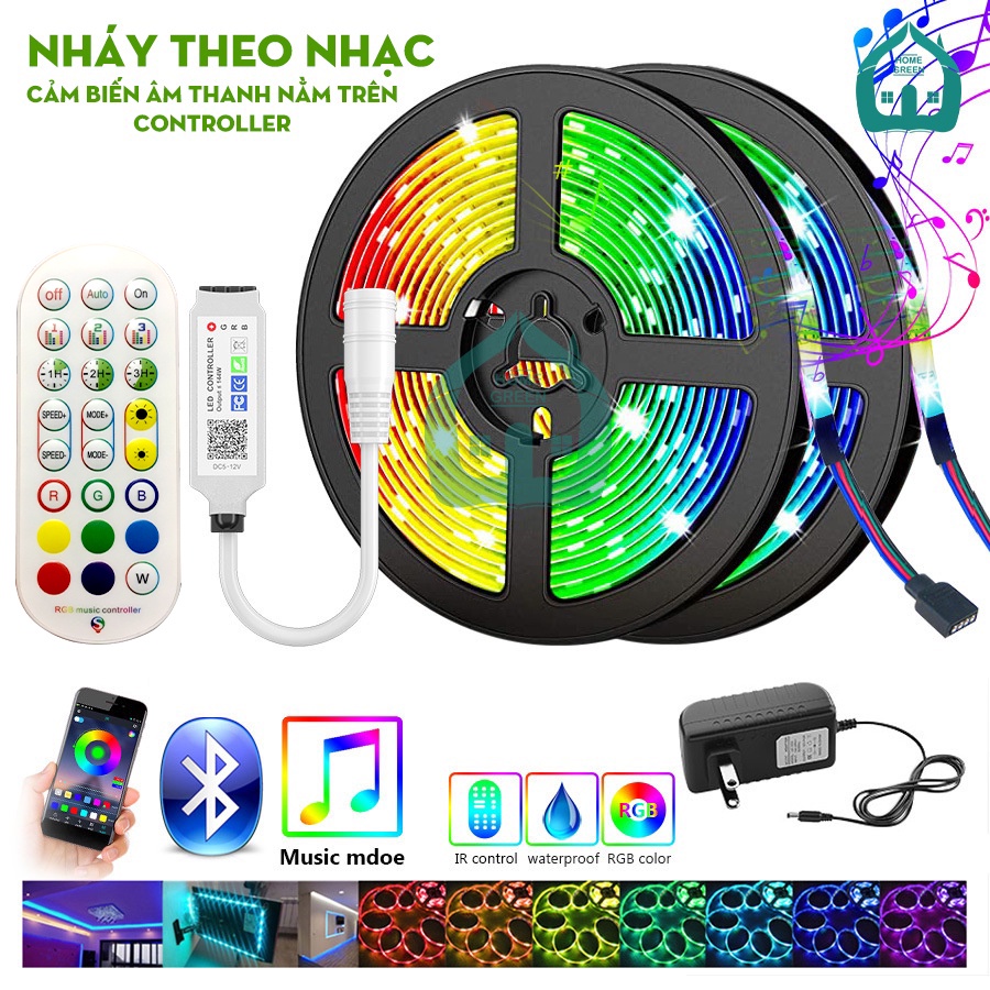 Đèn Led dây RGB 5050 full màu nháy theo nhạc điều khiển bằng App điện thoại qua Bluetooth + remote dài 3m, 5m, 10m