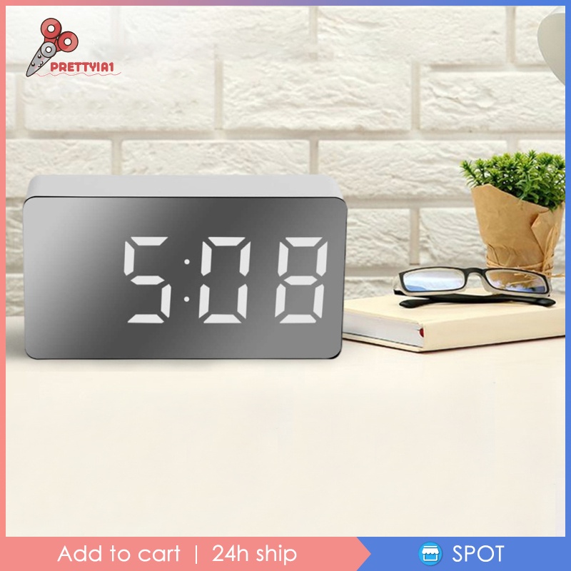 [Prettyia1] Đồng Hồ Báo Thức Kỹ Thuật Số Màn Hình LED Hiển Thị Điều Chỉnh Được Độ Sáng Với 2 Đồng Hồ Báo Thức / Nhiệt Độ / Không Có Ticking / Di Động
