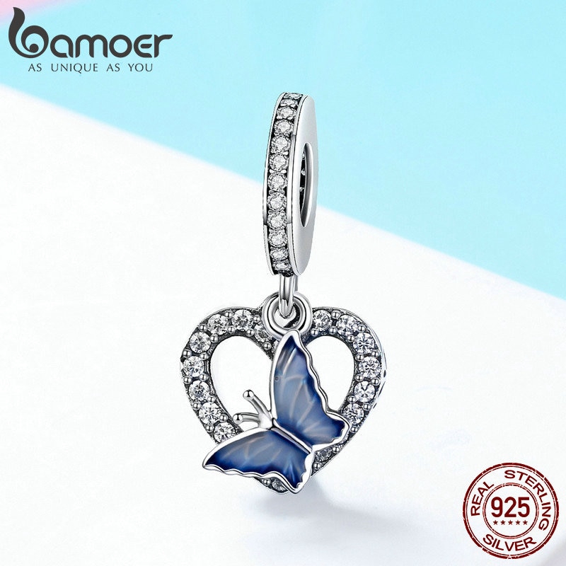 Mặt Trang Sức Bamoer Hình Trái Tim Bằng Bạc 925 Đính Đá Dùng Tự Làm Vòng Tay Nữ