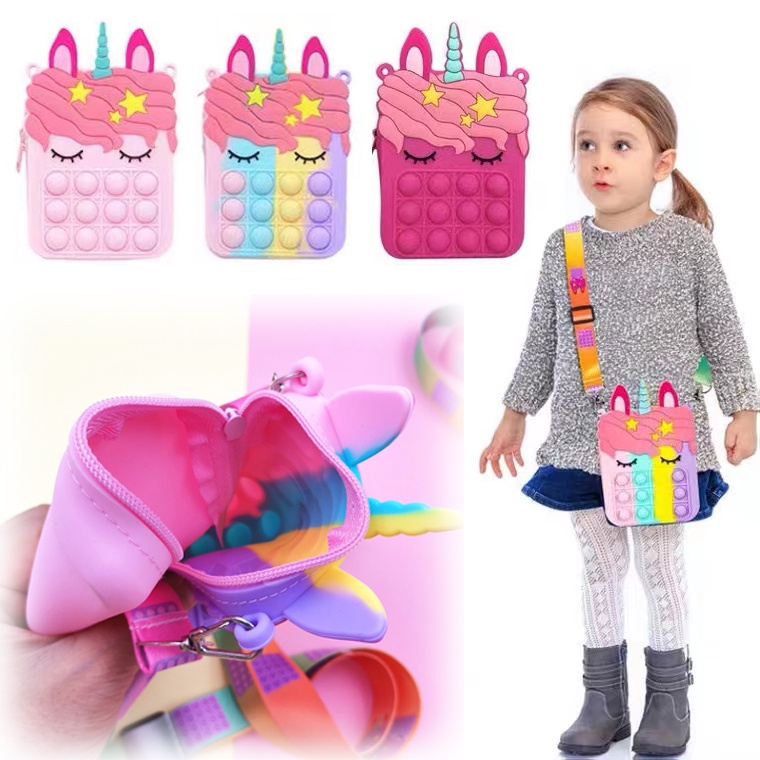 Túi Pop It Túi Mini Hình Kỳ Lân Pop It Dễ Thương Có Dây Buộc Túi Đựng