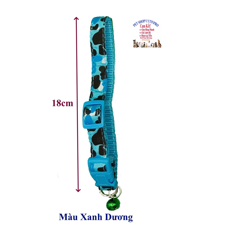 Vòng cổ kèm chuông cho Chó Mèo Từ 5kg đến 10kg Bản rông 1.5cm In ĐỐM RẰN RI Chất liệu dù chắc chắn Có thể điều chỉnh