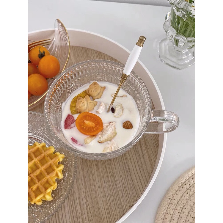 Cốc thuỷ tinh khắc hình hoa hướng dương vintage dùng uống nước trà cafe decor trang trí ly thuỷ tinh giá rẻ MinHome CTT5