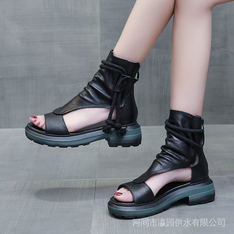 Giày Sandal Bằng Da Mềm Cổ Cao Đế Xuồng Dày Thời Trang Mùa Hè 2022 Dành Cho Nữ