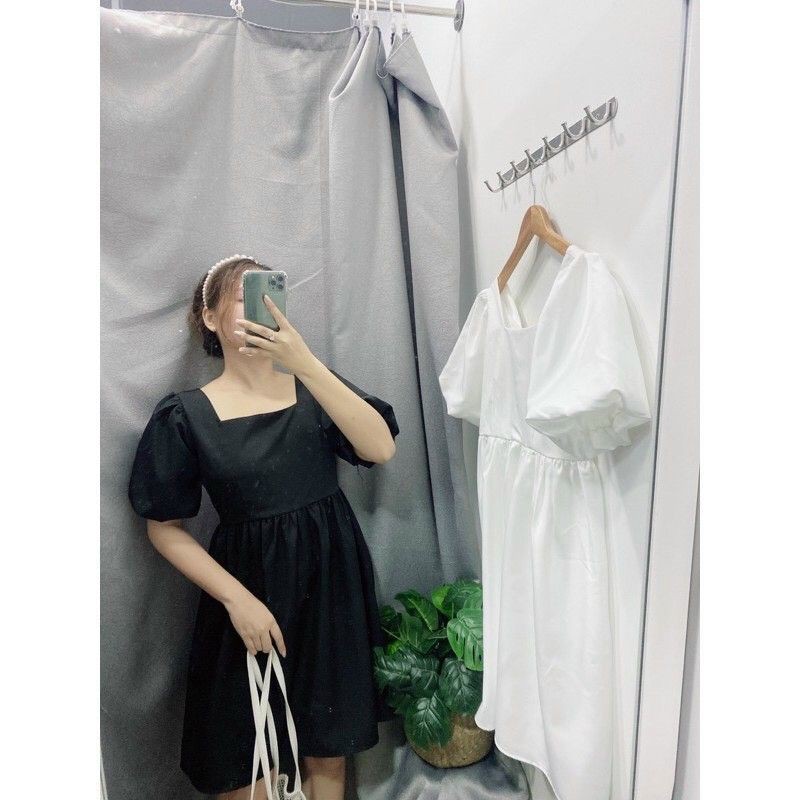Đầm cổ vuông dáng babydoll vải kate | BigBuy360 - bigbuy360.vn
