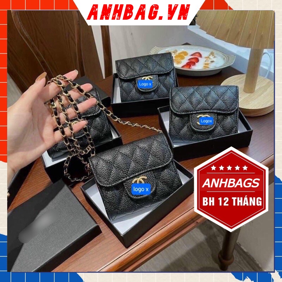 🎀 Túi mini trần trám logo chữ hàng quảng châu lót da đỏ 2 ngăn sz 13( full box nguyên seal)