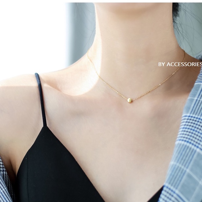 Dây chuyền nữ titan mặt khối tròn nhỏ xinh không gỉ