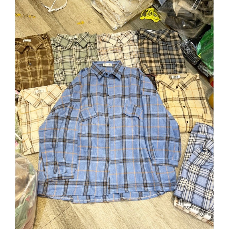 Áo sơ mi kẻ oversize tay đèn lồng nhiều màu - ảnh thật | BigBuy360 - bigbuy360.vn