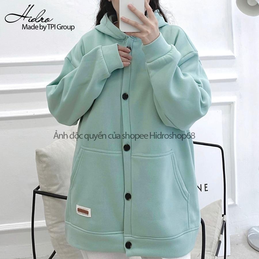 Áo Khoác Hoodie Unisex Nam Nữ Cài Cúc Chất Nỉ Bông Dày Dặn Form Rộng Oversize
